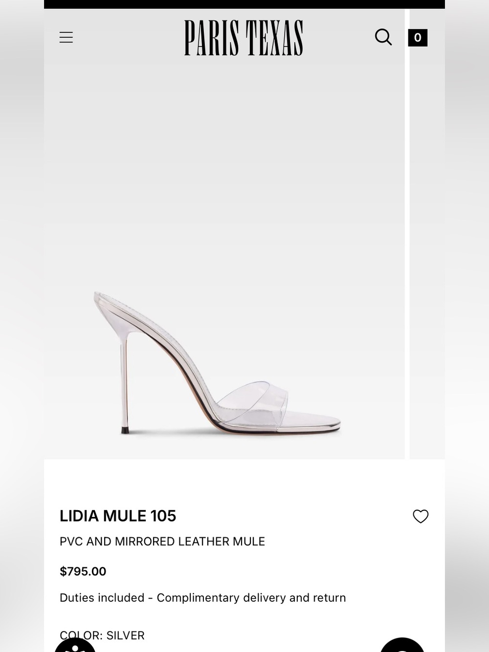 PARIS TEXAS. LIDIA MULE 105 PVC AND MIRRORED LEATHER MULE. Size 36. $795